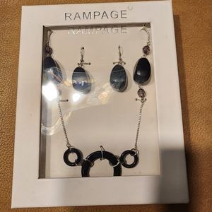 Rampage 24” Silver Tone Chain And Black Bead Necklace and Earrings Jewelry Set.